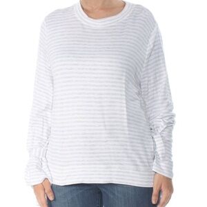 Per Se Striped Tie Cuff Long Sleeve Top Soft Large